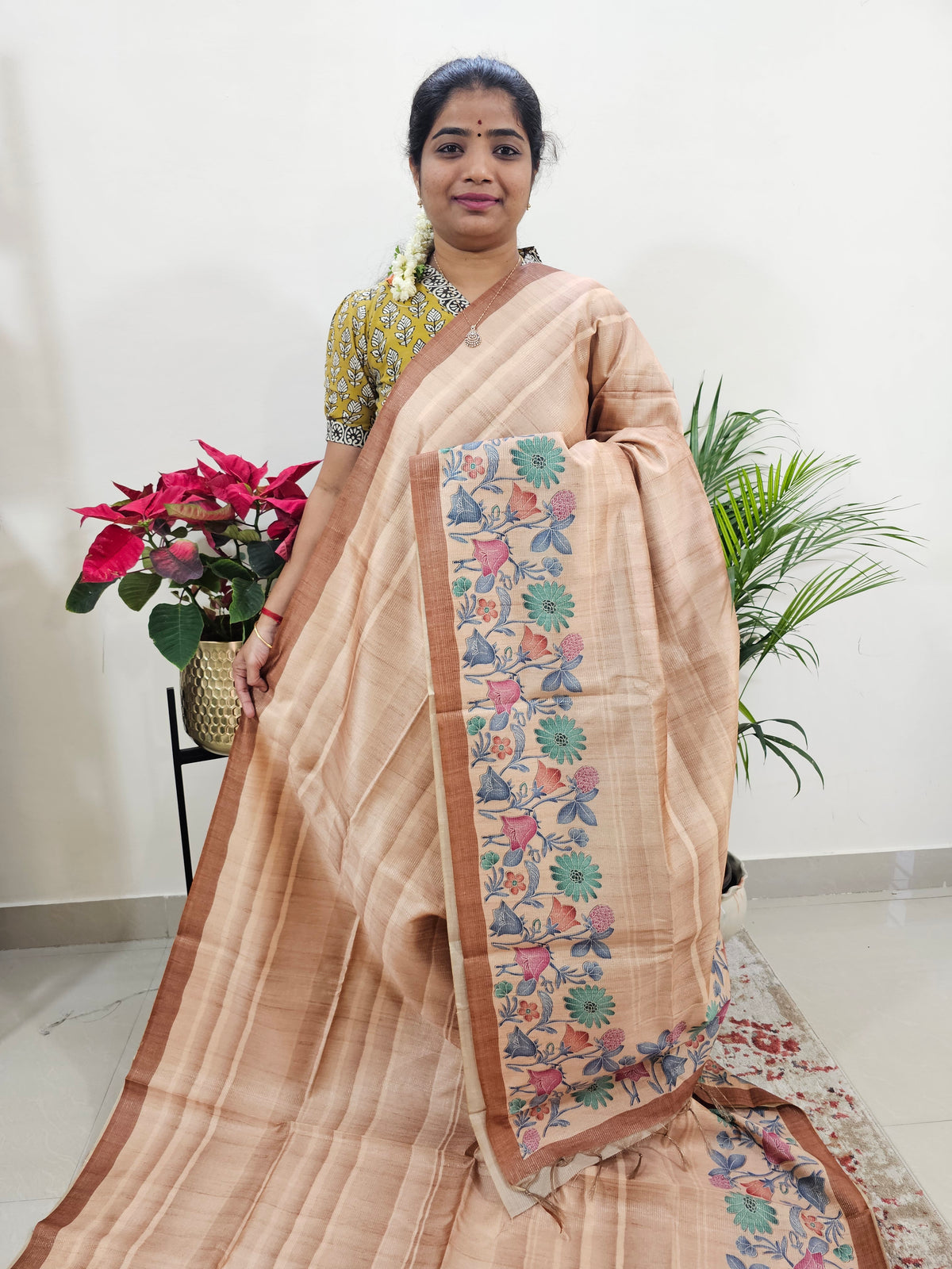 Semi Tussar with Striped Zari Weaving Saree - Orange