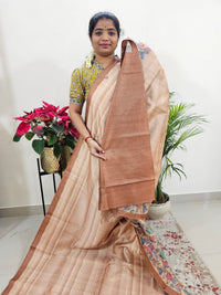 Semi Tussar with Striped Zari Weaving Saree - Orange