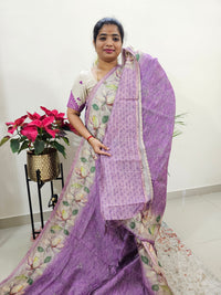 Semi Ghicha Floral Printed Saree - Purple