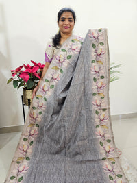 Semi Ghicha Floral Printed Saree - Grey