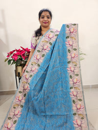 Semi Ghicha Floral Printed Saree - Blue