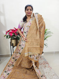 Semi Ghicha Floral Printed Saree - Brown