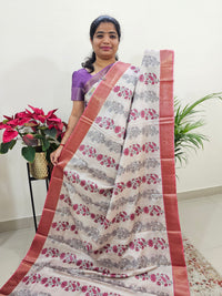 Soft Semi Tussar Digital Prints with Contrast Border - Pink