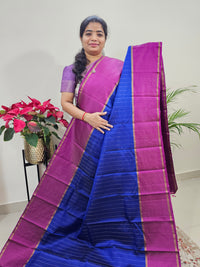 Classical Kanjivaram Pattern Pure Handloom Soft Silk Saree -Blue with Magenta Pink