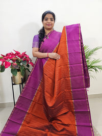 Classical Kanjivaram Pattern Pure Handloom Soft Silk Saree - Rust Orange with Magenta Pink