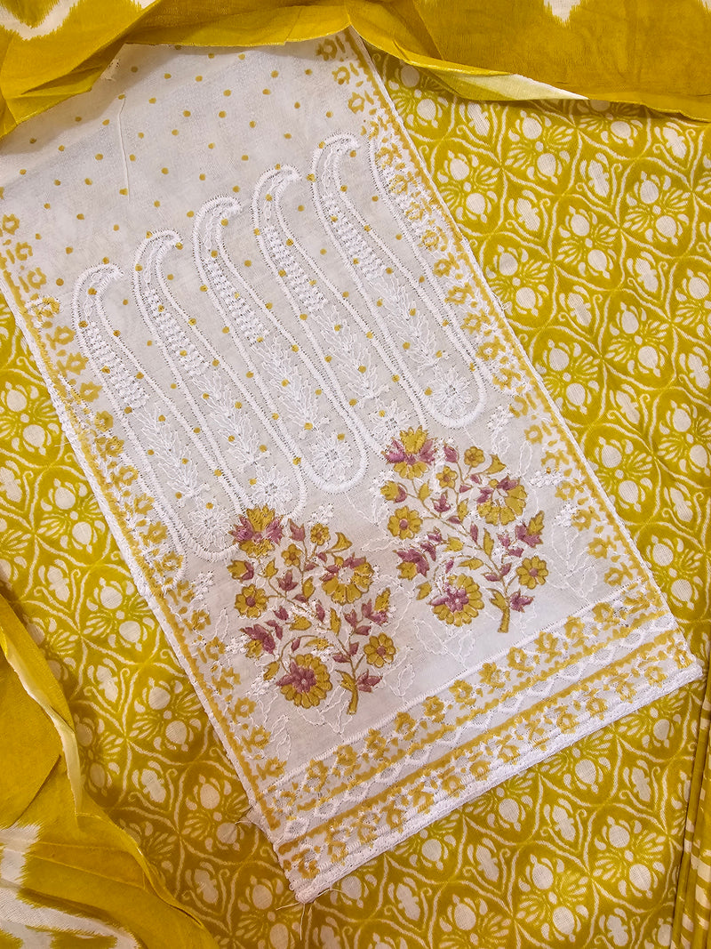 Pure Cotton Unstitched Salwar Suit - Mustard