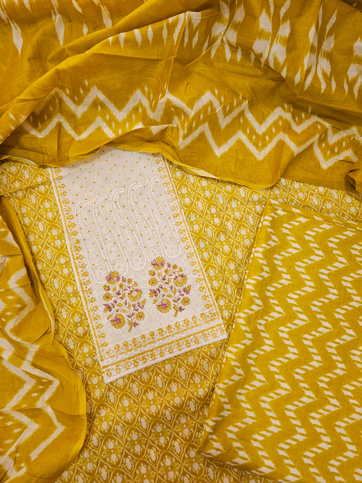 Pure Cotton Unstitched Salwar Suit - Mustard