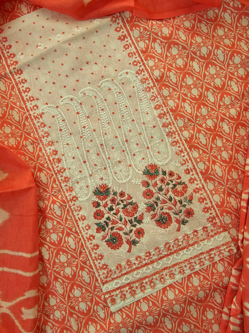 Pure Cotton Unstitched Salwar Suit - Peachish Pink