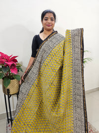 Yellow with Black  - Chanderi Hand Block Printed Saree