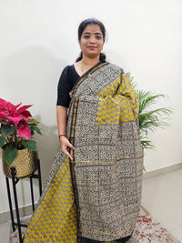 Yellow with Black  - Chanderi Hand Block Printed Saree