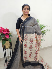 Black - Chanderi Hand Block Printed Saree