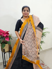 Black with Pastel Peach - Chanderi Hand Block Printed Saree