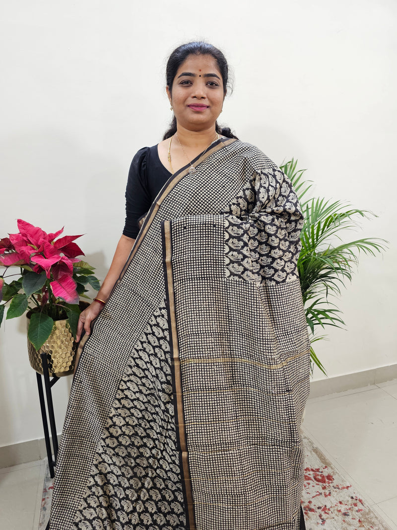 Black - Chanderi Hand Block Printed Saree