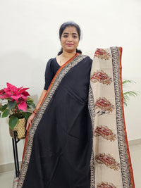 Black with Cream - Chanderi Hand Block Printed Saree