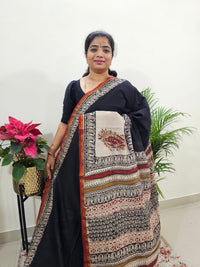 Black with Cream - Chanderi Hand Block Printed Saree