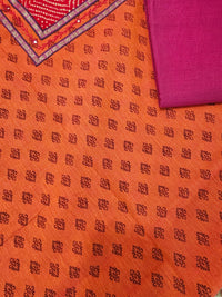 Pure Cotton Unstitched Salwar Suit - Orange