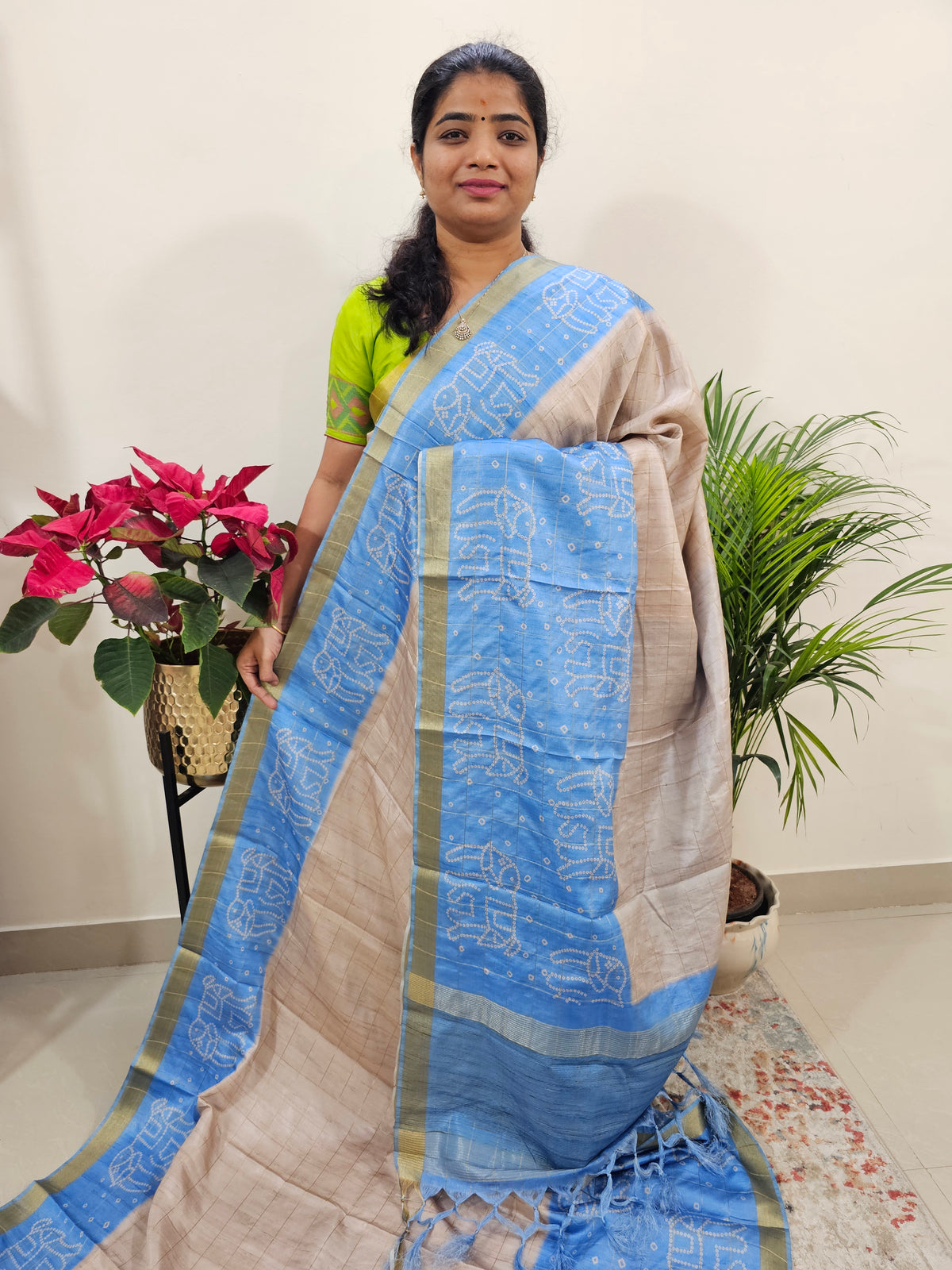 Soft Semi Tussar Digital Prints with Contrast Border - Blue