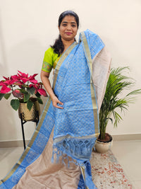 Soft Semi Tussar Digital Prints with Contrast Border - Blue