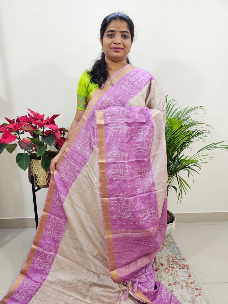 Soft Semi Tussar Digital Prints with Contrast Border - Purple
