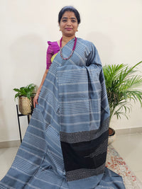 Semi Raw Silk Saree - Grey with Black