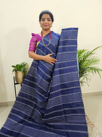 Semi Raw Silk Saree - Navy Blue with Blue