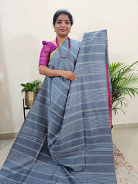 Semi Raw Silk Saree - Grey with Pink