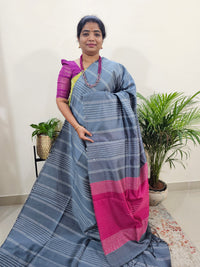 Semi Raw Silk Saree - Grey with Pink