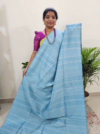 Semi Raw Silk Saree - Blue with Black