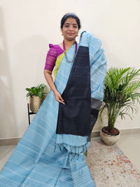 Semi Raw Silk Saree - Blue with Black