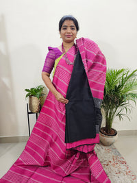 Semi Raw Silk Saree - Pink with Black