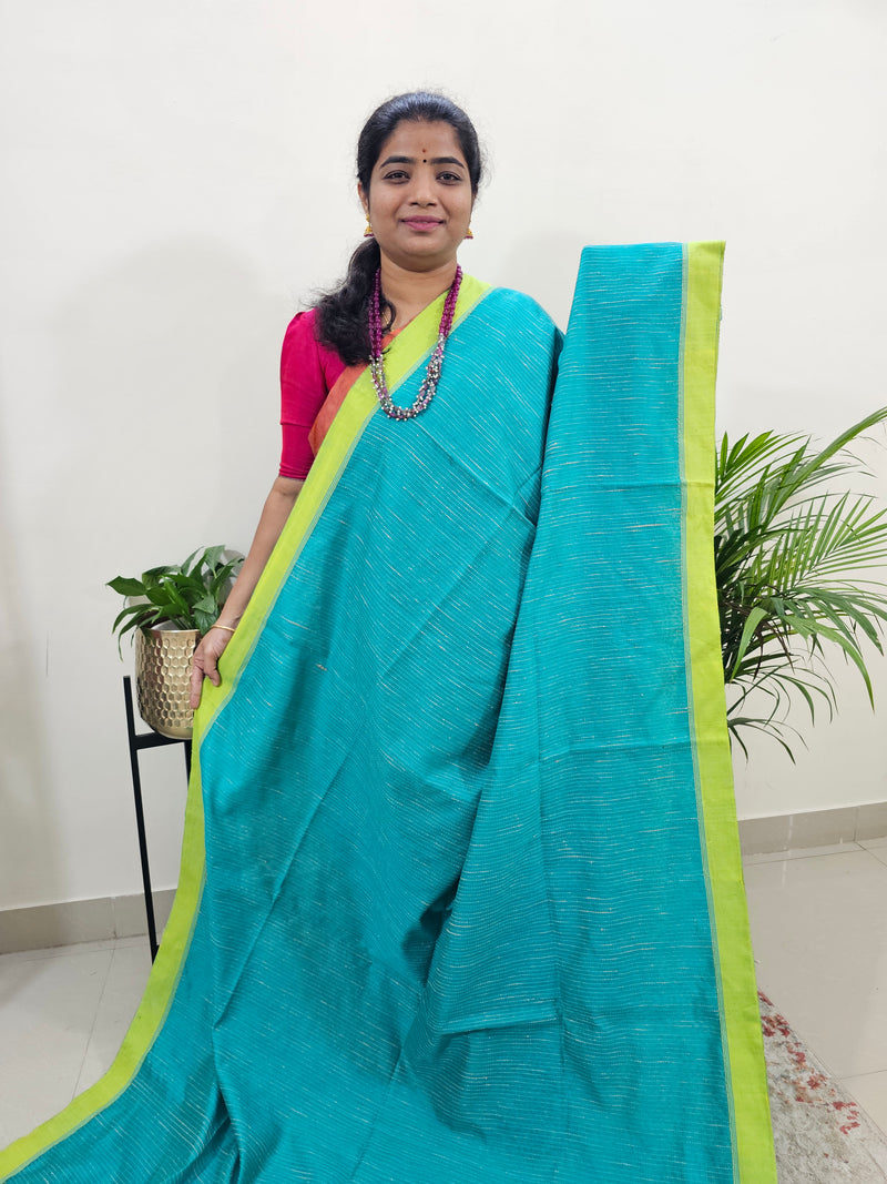 Ghicha Cotton Thread Weaving Saree - Sea Green with Lime Yellow