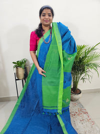 Ghicha Cotton Thread Weaving Saree -Blue with Green