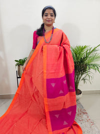 Ghicha Cotton Thread Weaving Saree - Orange with Pink