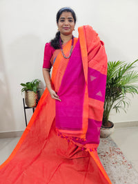 Ghicha Cotton Thread Weaving Saree - Orange with Pink