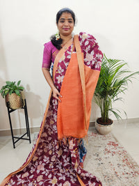 Tussar by Cotton Kalamkari- Maroon with Orange