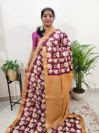 Tussar by Cotton Kalamkari- Maroon with Brown