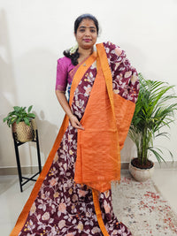 Tussar by Cotton Kalamkari- Maroon with Dark Orange