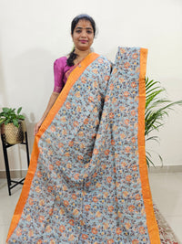 Tussar by Cotton Kalamkari- Grey with Orange