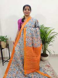 Tussar by Cotton Kalamkari- Grey with Orange