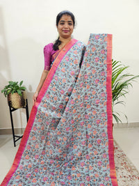 Tussar by Cotton Kalamkari- Grey with Pink