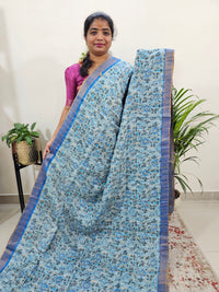 Tussar by Cotton Kalamkari- Grey with Blue