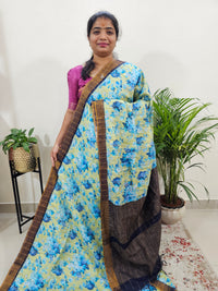 Tussar by Cotton Kalamkari- Yellow with Blue