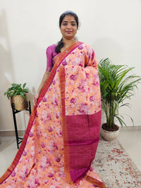 Tussar by Cotton Kalamkari- Orange with Dark Pink