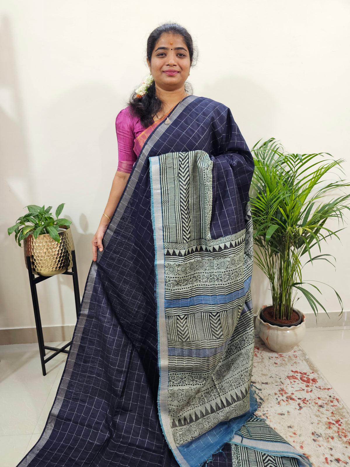 Tussar by Cotton Kalamkari - Blue