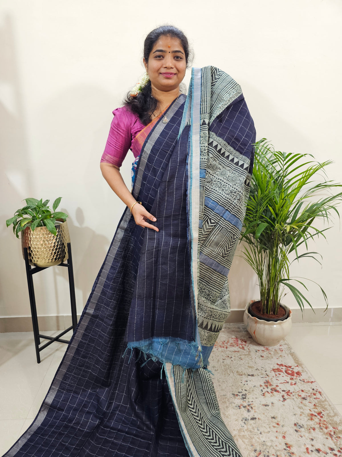 Tussar by Cotton Kalamkari - Blue