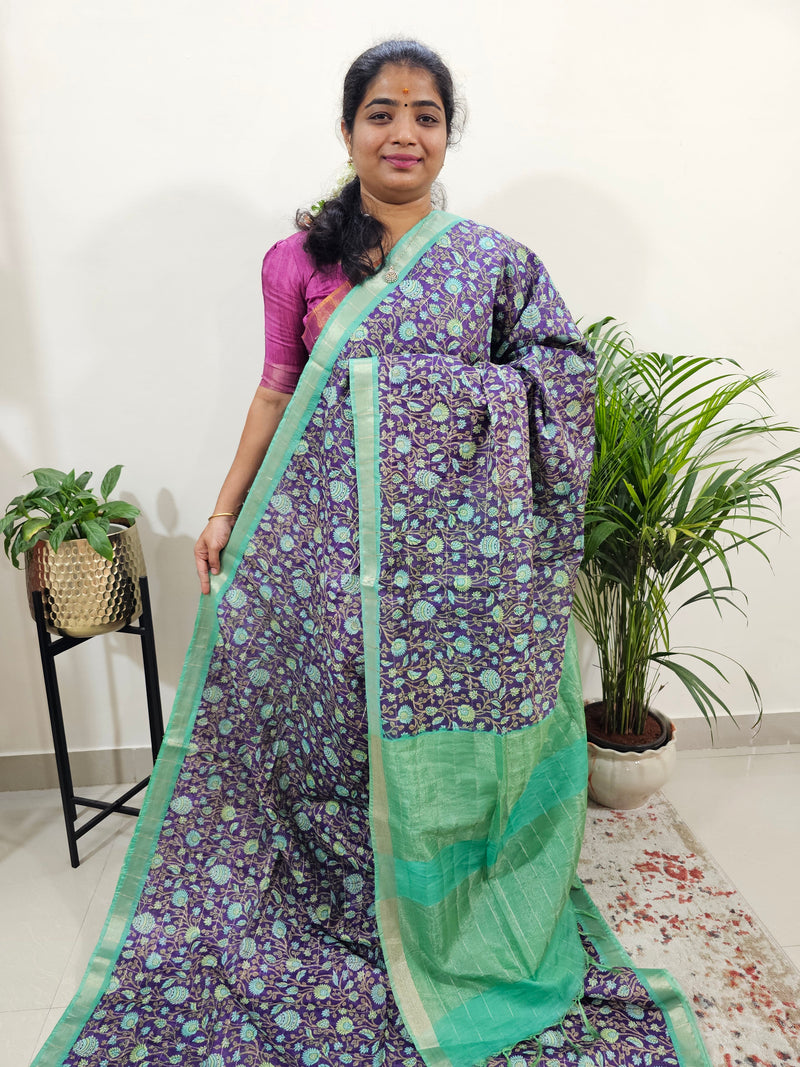 Tussar by Cotton Kalamkari - Violet with Green