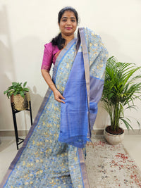 Tussar by Cotton Kalamkari - Grey with Violet