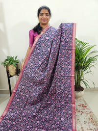 Tussar by Cotton Kalamkari - Blue with Pink