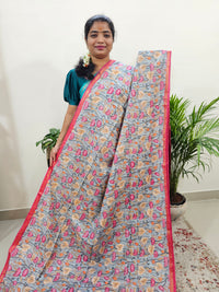 Tussar by Cotton Kalamkari - Grey with Red