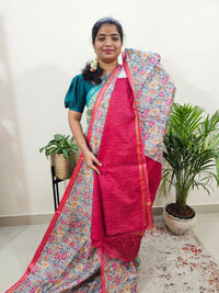 Tussar by Cotton Kalamkari - Grey with Red